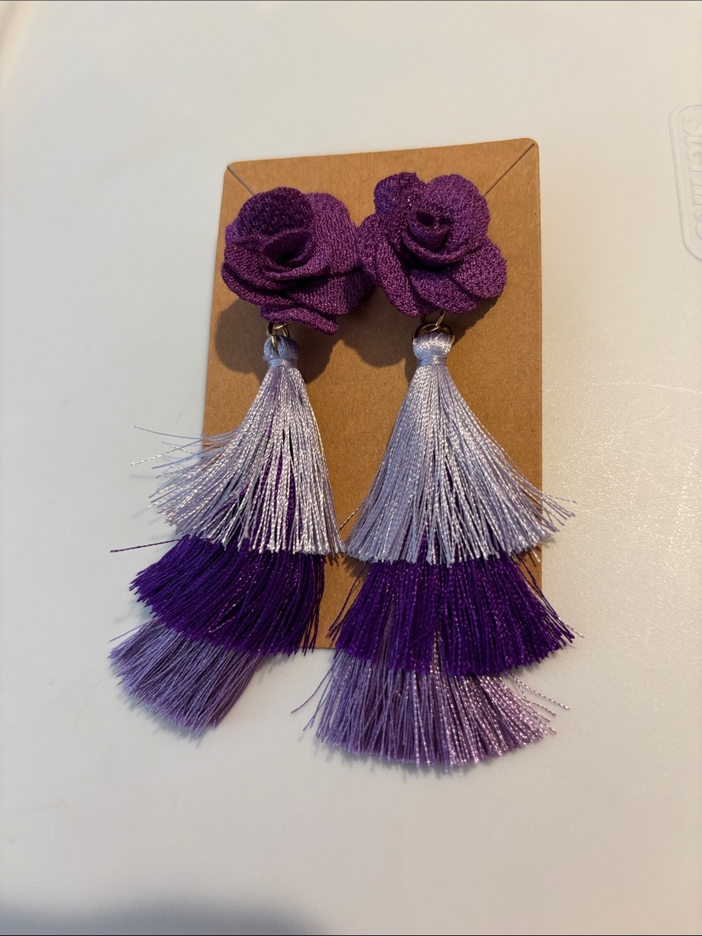 Fashion Jewelry Purple Floral Tassel Drop Earrings - Picture 2 of 5